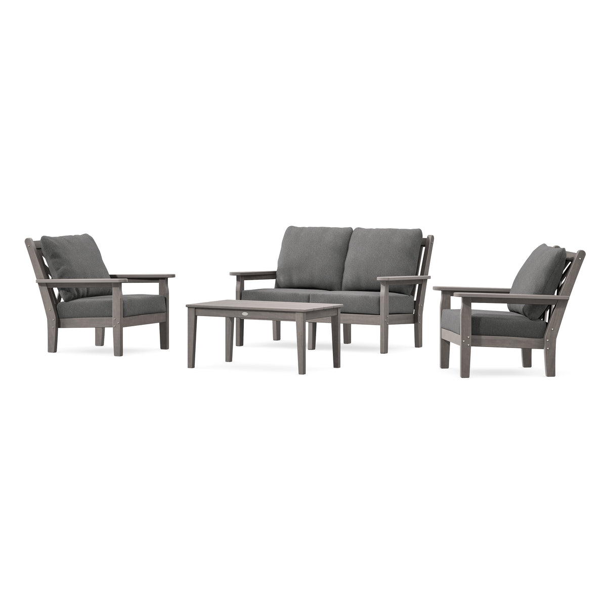 POLYWOOD Chippendale 4-Piece Deep Seating Set with Loveseat in Driftwood
