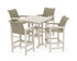 POLYWOOD Coastal Woven 5-Piece Farmhouse Bar Set with Trestle Legs in Sand / Dune Grass