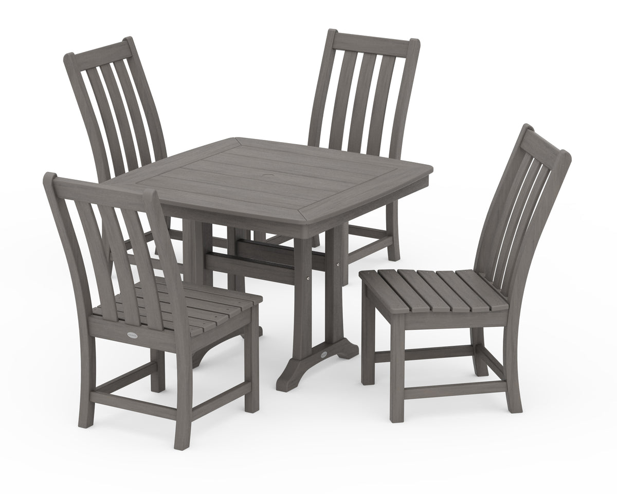 POLYWOOD Vineyard Side Chair 5-Piece Dining Set with Trestle Legs - 37" Table in Driftwood
