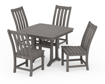 POLYWOOD Vineyard Side Chair 5-Piece Dining Set with Trestle Legs - 37" Table in Driftwood