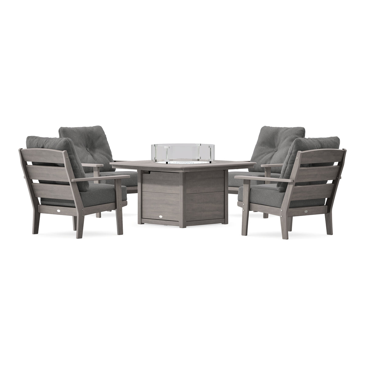 POLYWOOD Lakeside 5-Piece Deep Seating Set with Nautical Fire Pit Table in Driftwood