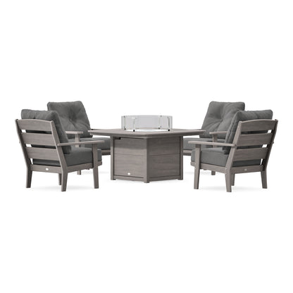 POLYWOOD Lakeside 5-Piece Deep Seating Set with Nautical Fire Pit Table in Driftwood