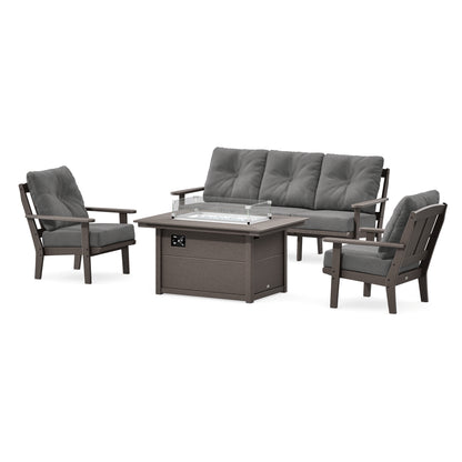POLYWOOD Mission Deep Seating Fire Pit Table Set in Vintage Coffee