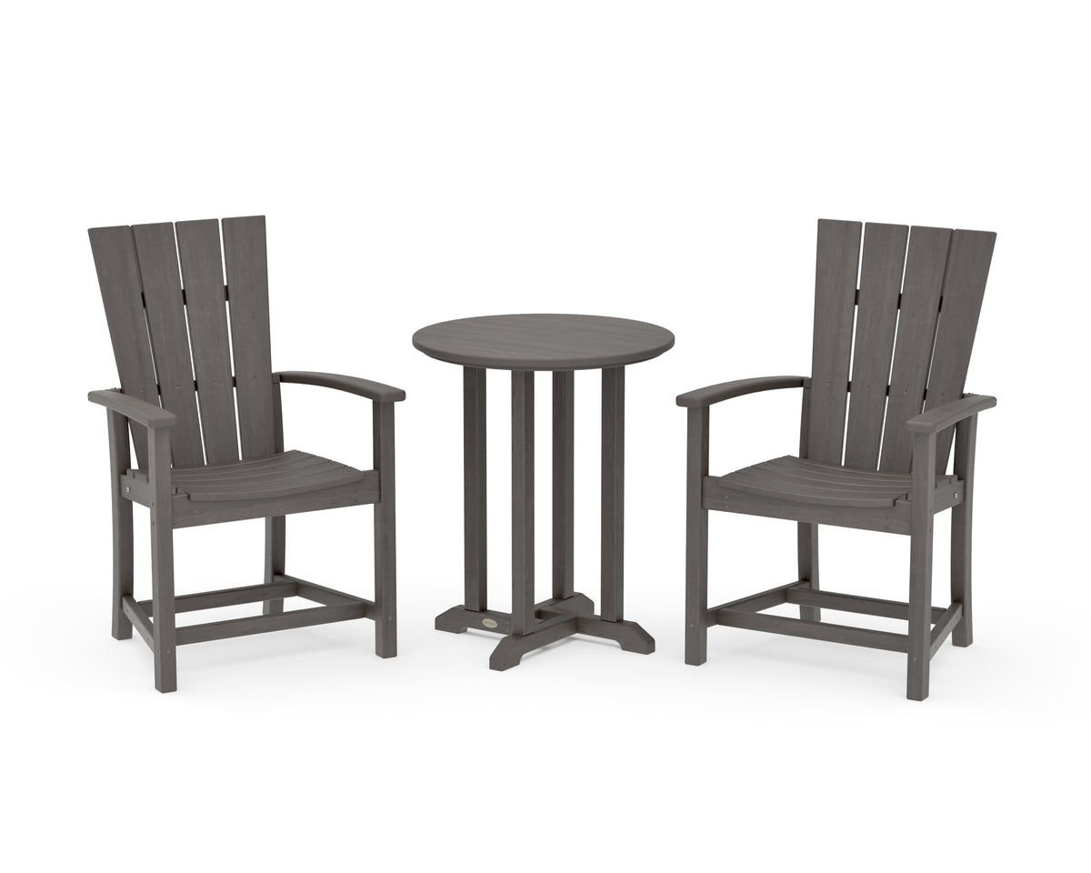 POLYWOOD Quattro 3-Piece Round Farmhouse Bistro Dining Set in Driftwood