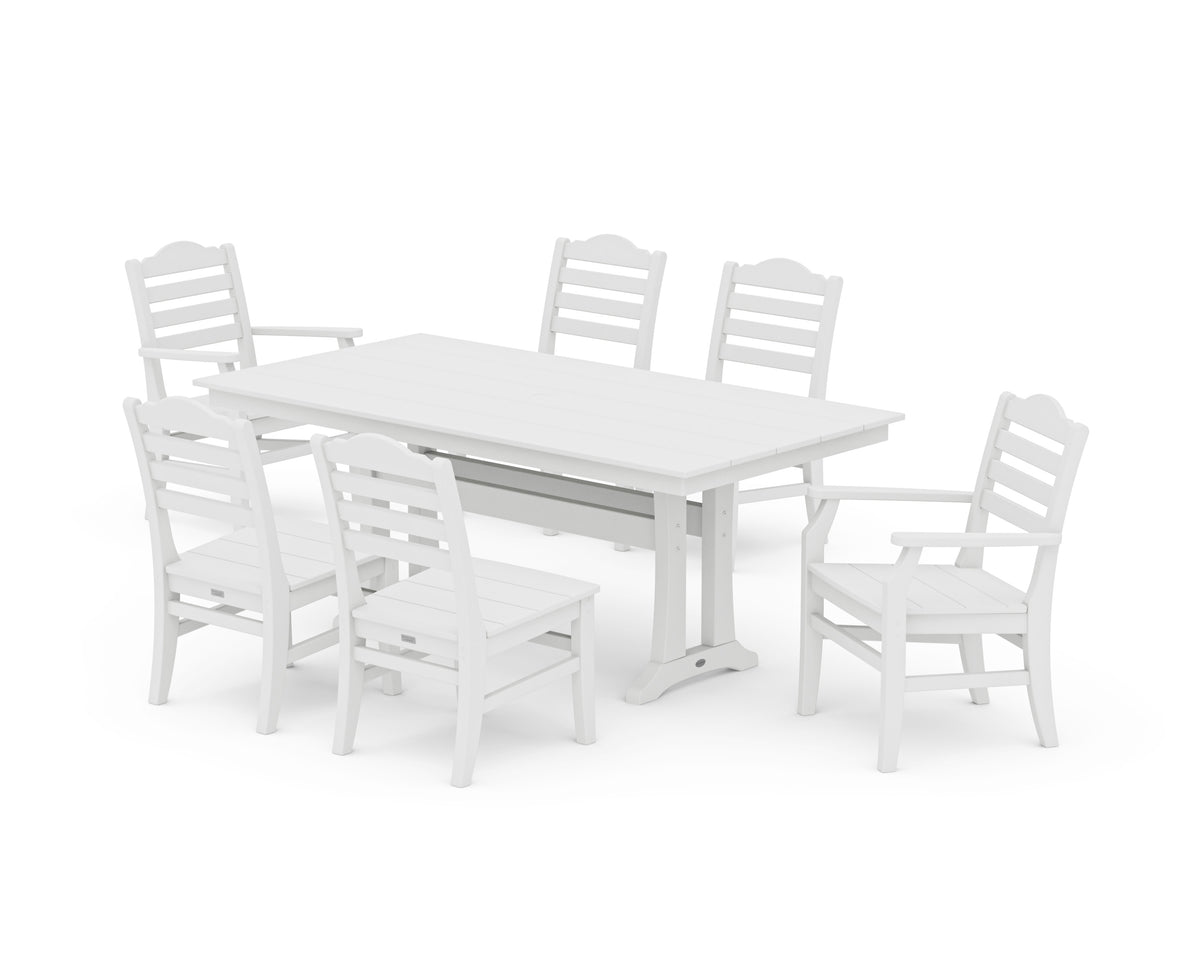 POLYWOOD Savannah 7-Piece Farmhouse Dining Set with Trestle Legs in White