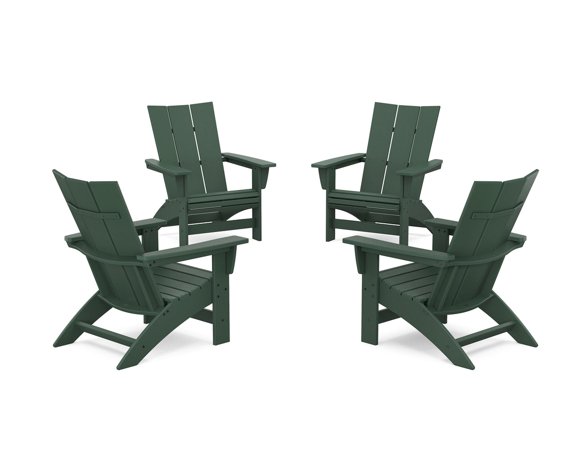 POLYWOOD 4-Piece Modern Grand Adirondack Chair Conversation Set in Green