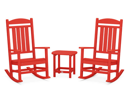 POLYWOOD Presidential 3-Piece Rocking Chair Set with 18" South Beach Side Table in Sunset Red
