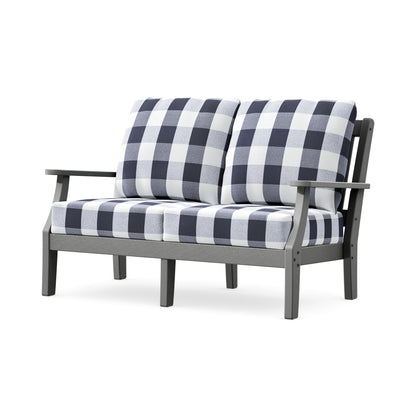 POLYWOOD Chinoiserie Deep Seating Loveseat in Slate Grey / Buffalo Plaid Navy
