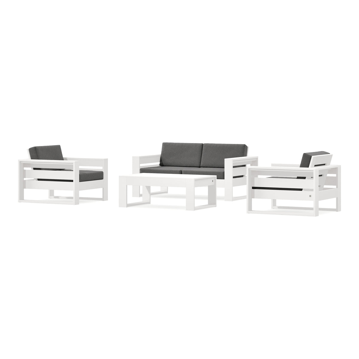 POLYWOOD PW Designer Series Latitude 4-Piece Lounge Loveseat Set in Vintage White / Ash Charcoal