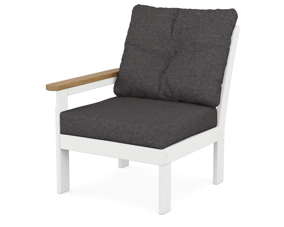 POLYWOOD Vineyard Modular Left Arm Chair in White / Natural / Ash Charcoal