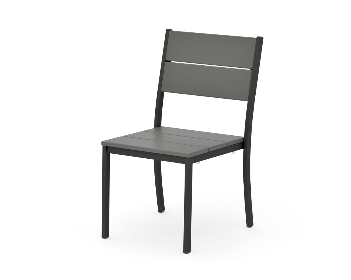 POLYWOOD Main Street Stacking Dining Side Chair in Black / Slate Grey