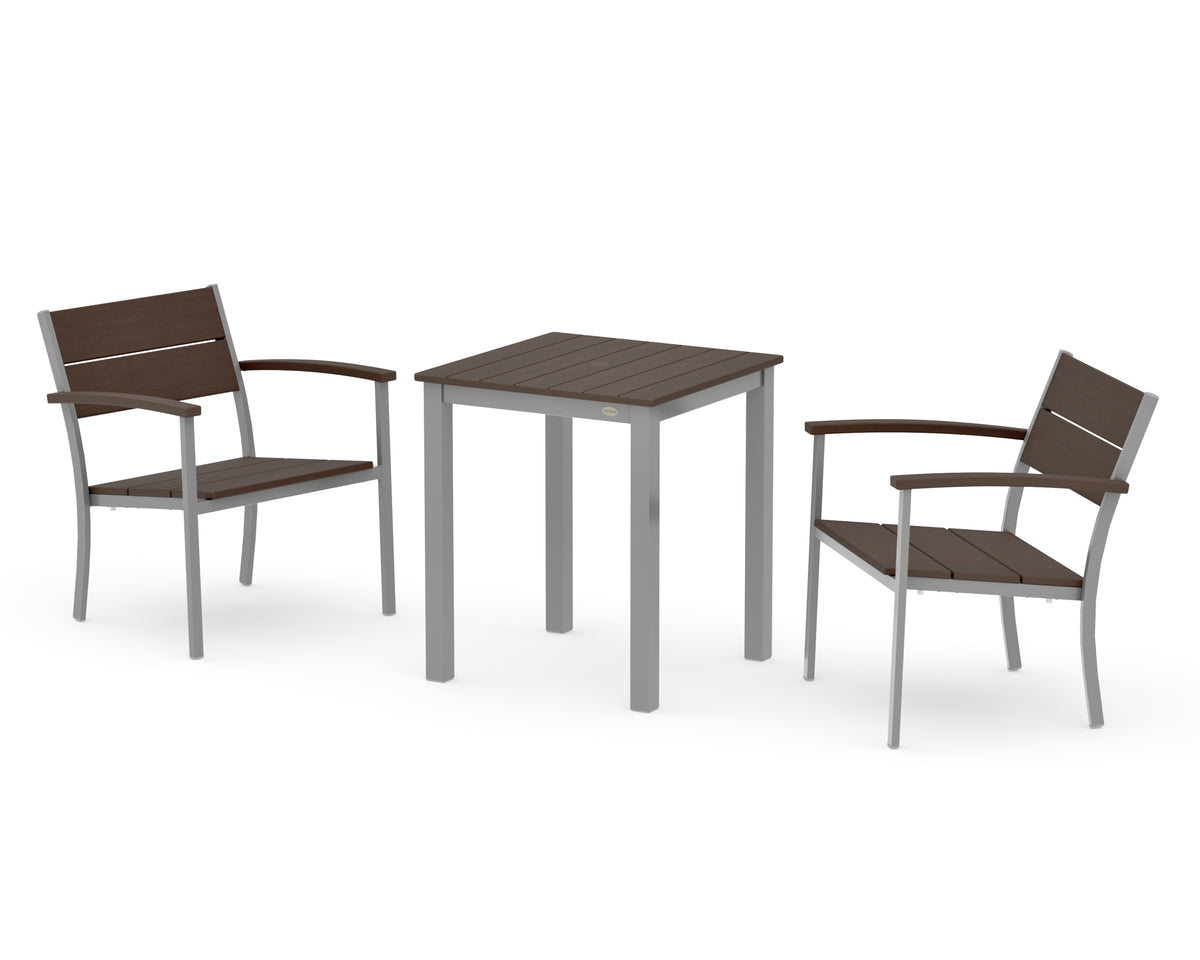 POLYWOOD Main Street 3-Piece Square Dining Set in Silver / Kona