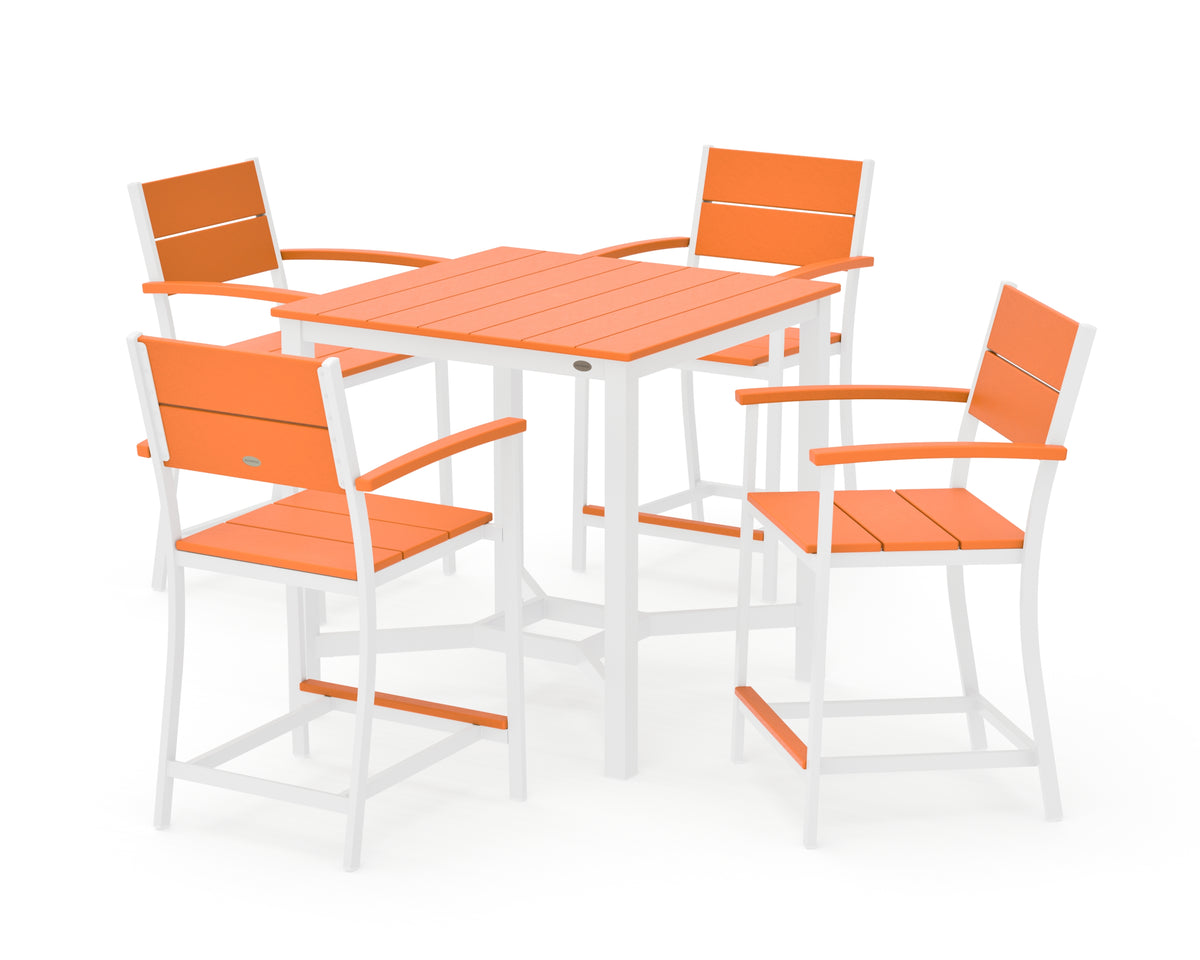 POLYWOOD Main Street 5-Piece Counter Set in White / Tangerine