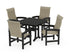 POLYWOOD Coastal Woven High-Back 5-Piece Dining Set with Trestle Legs in Black / Dune Grass