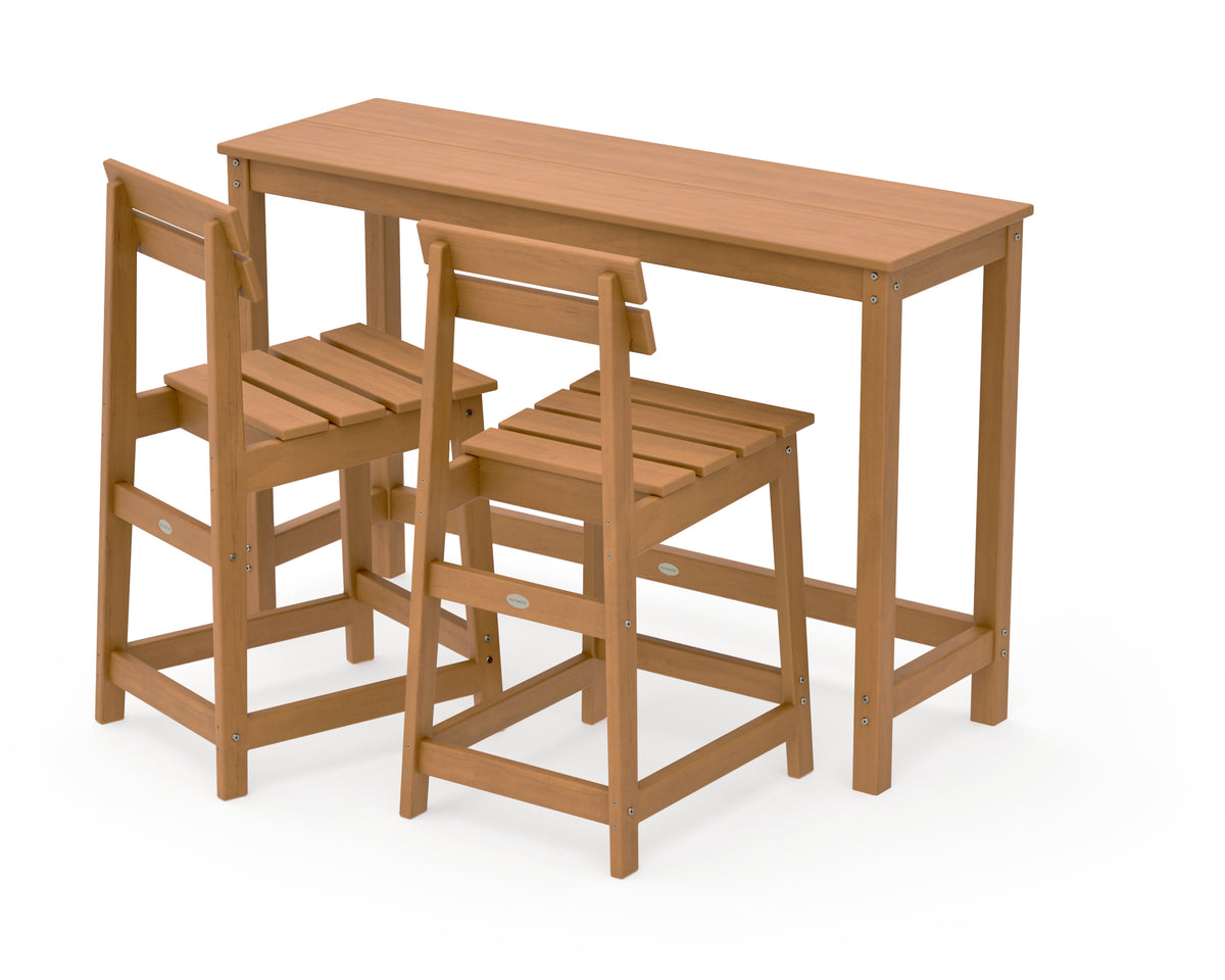 POLYWOOD Modern Studio Plaza Counter Chair 3-Piece Balcony Set in Natural