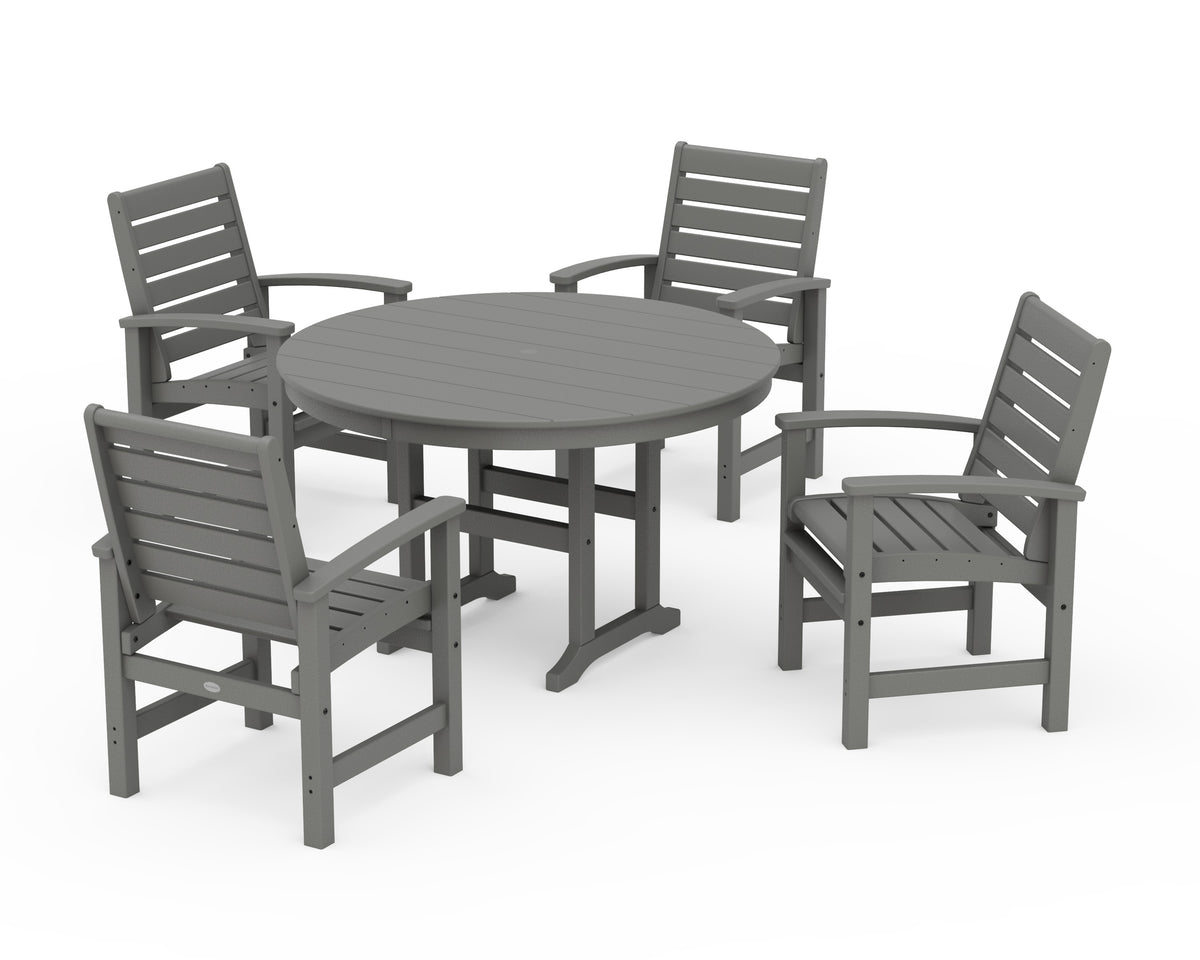 POLYWOOD Signature 5-Piece Round Farmhouse Dining Set in Slate Grey