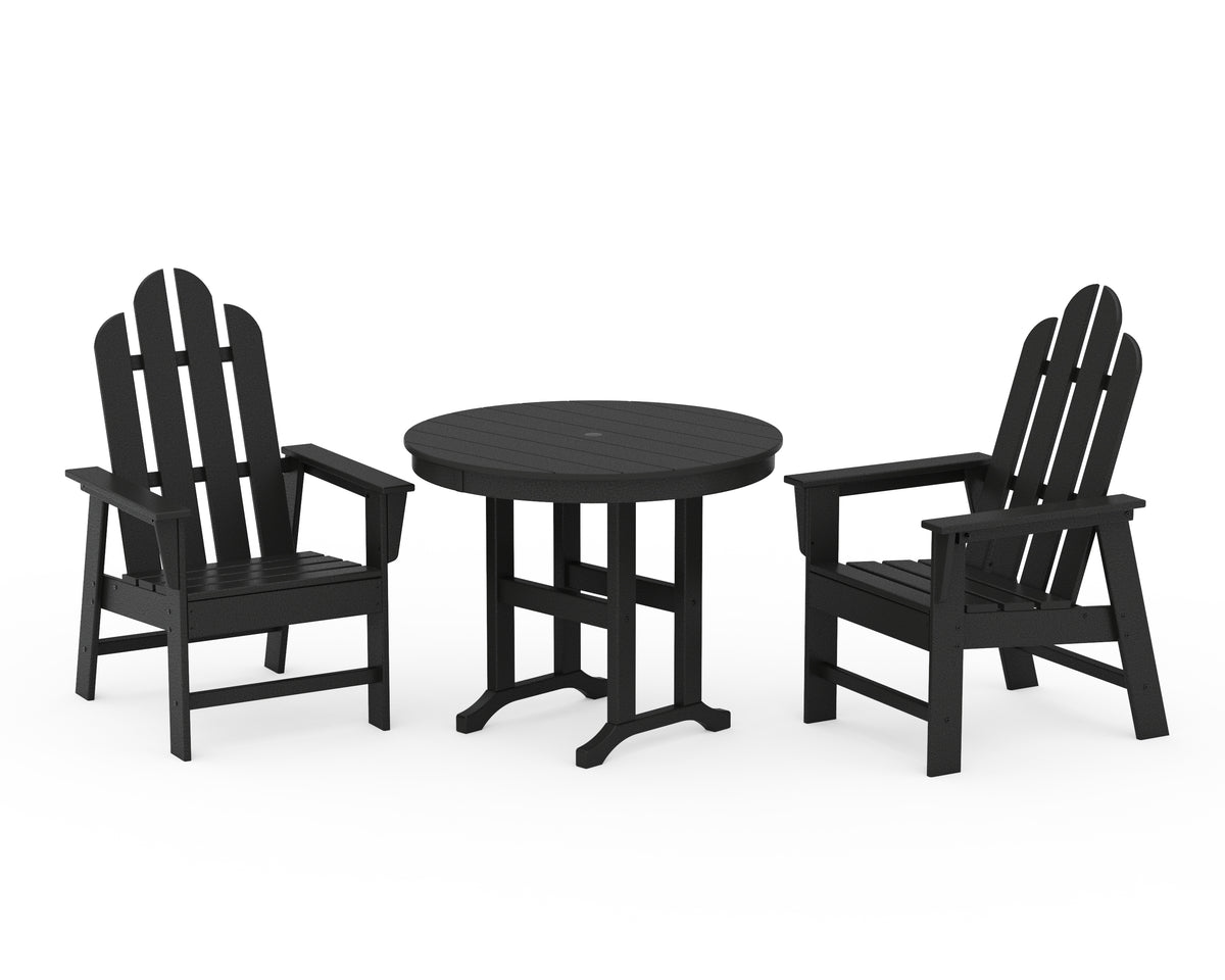 POLYWOOD Long Island 3-Piece Round Dining Set in Black