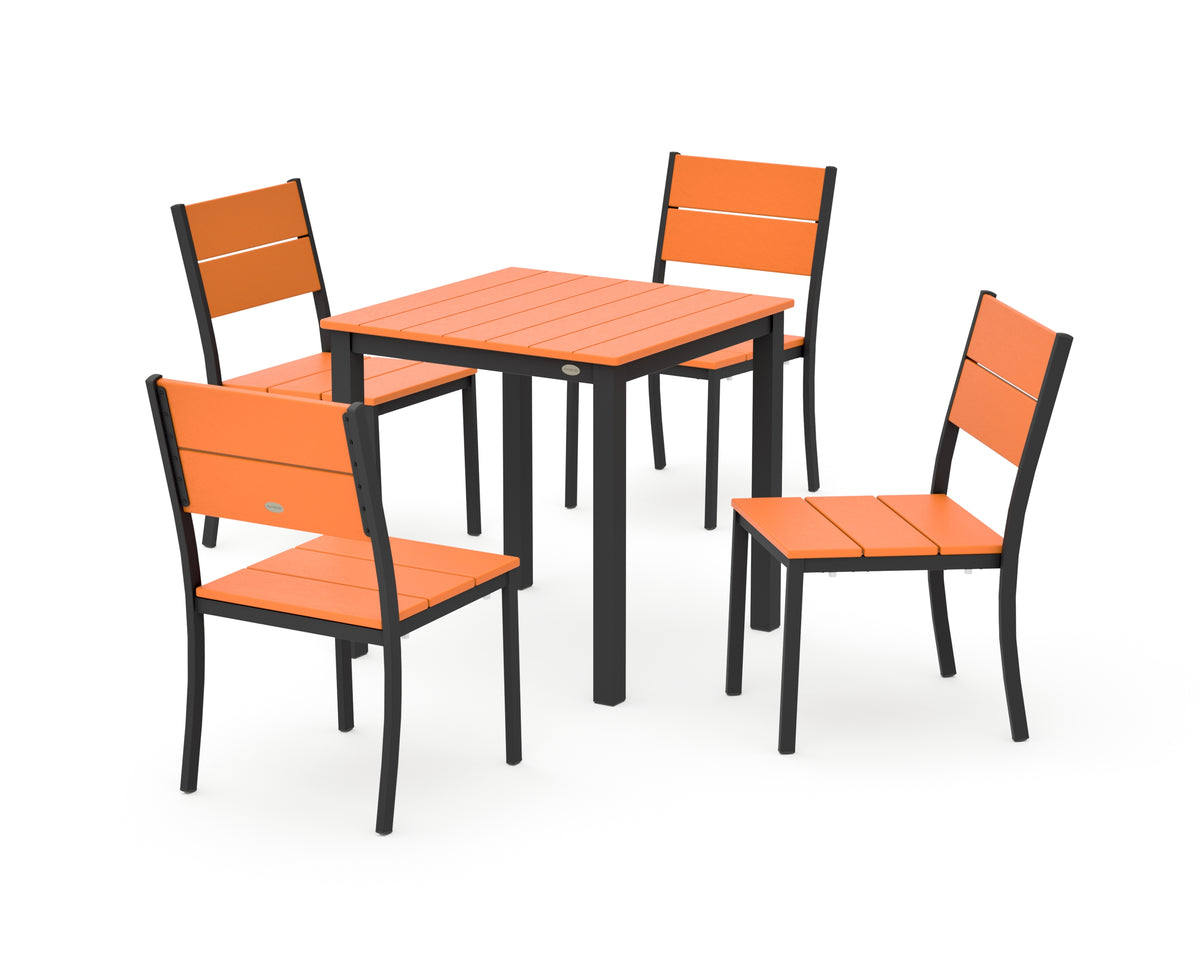 POLYWOOD Main Street 5-Piece Square Dining Set- Small in Black / Tangerine
