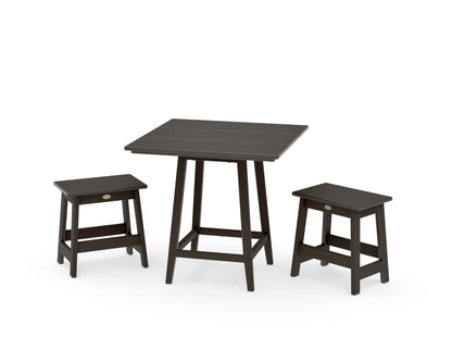 POLYWOOD Modern Studio Stool 3-Piece Square Bistro Set in Vintage Coffee