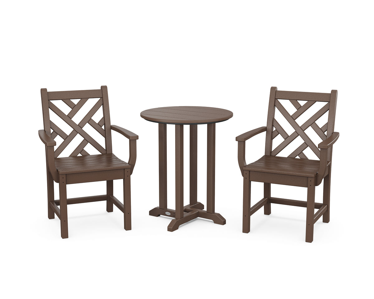 POLYWOOD Chippendale 3-Piece Round Bistro Dining Set in Mahogany