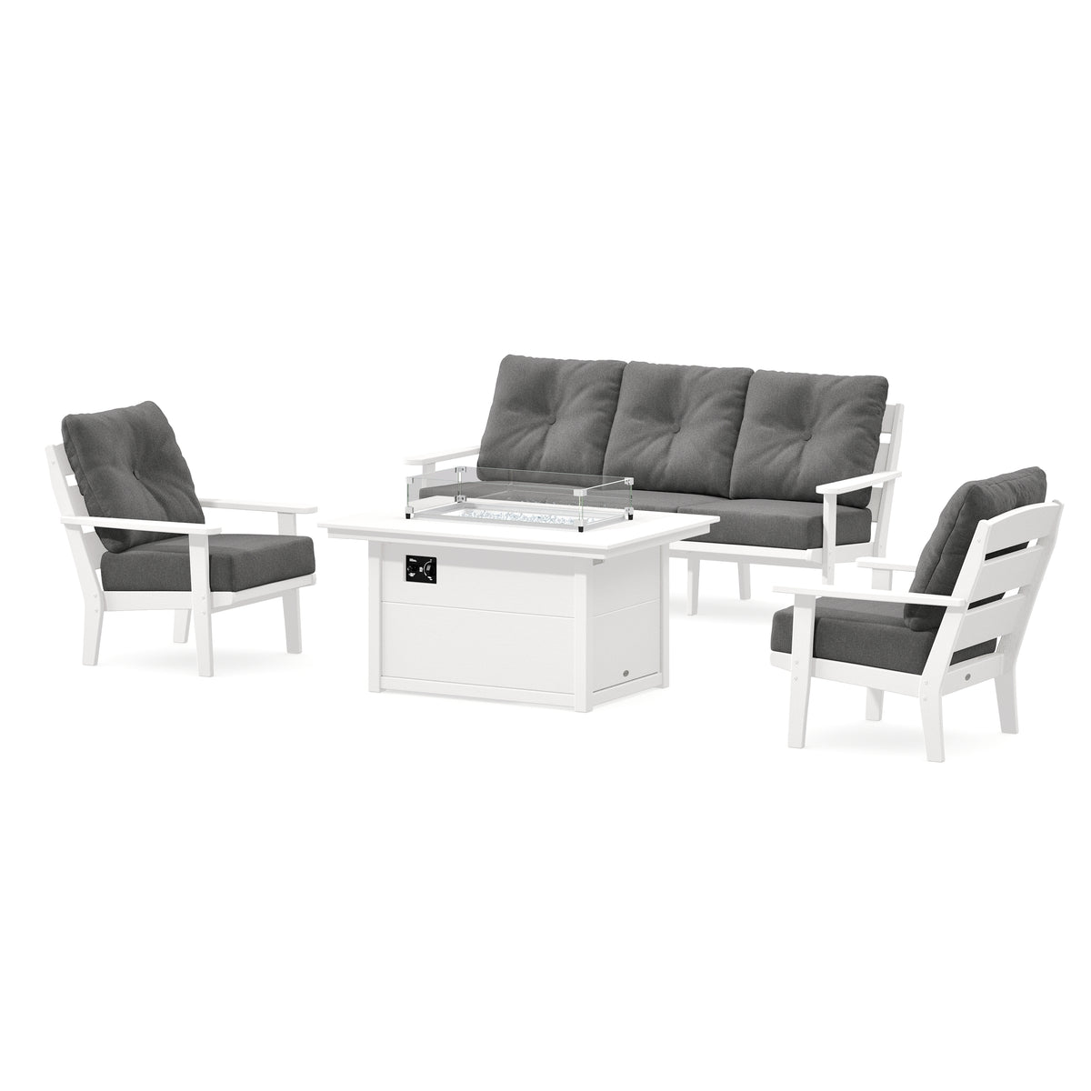 POLYWOOD Lakeside Deep Seating Fire Pit Table Set in Vintage White