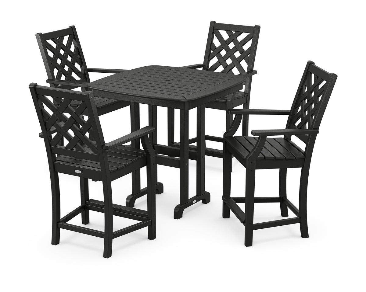 POLYWOOD Country Living Wovendale 5-Piece Counter Set in Black