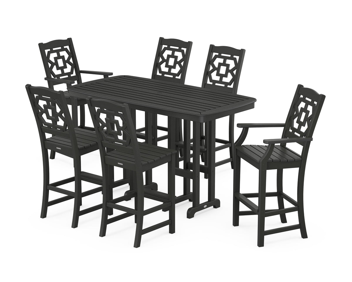 POLYWOOD Chinoiserie 7-Piece Bar Set in Black