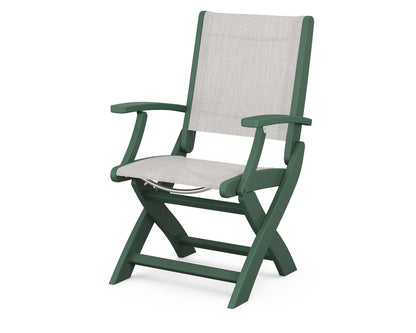 POLYWOOD Coastal Folding Chair in Green with Green arms and Parchment sling