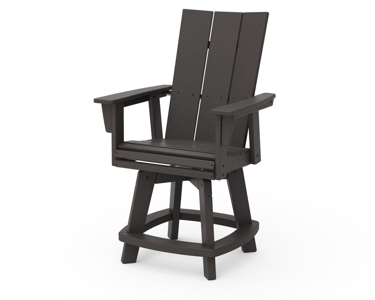 POLYWOOD Modern Curveback Adirondack Swivel Counter Chair in Vintage Coffee