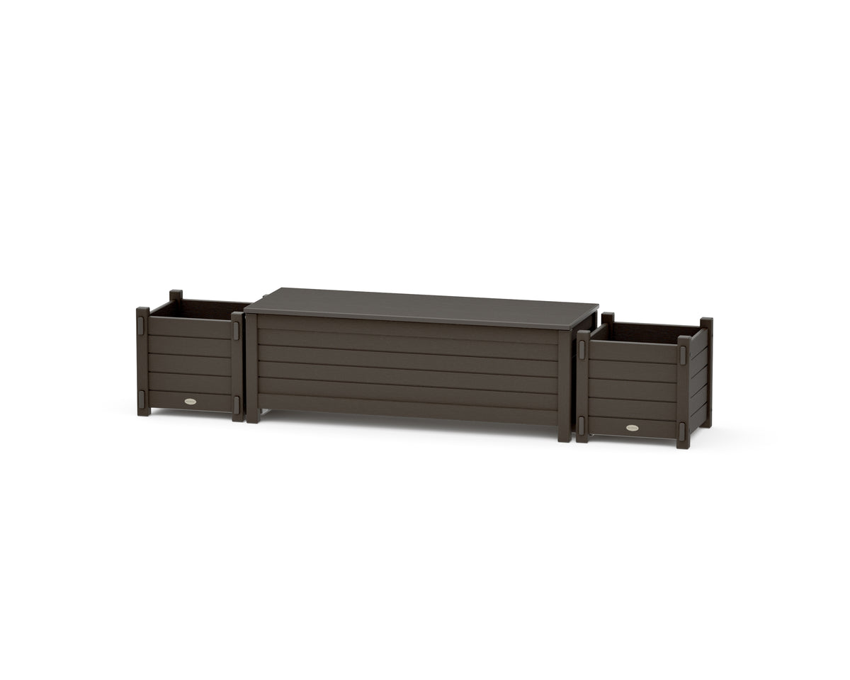 POLYWOOD 48" Nautical Straight Planter Storage Bench Set in Vintage Coffee