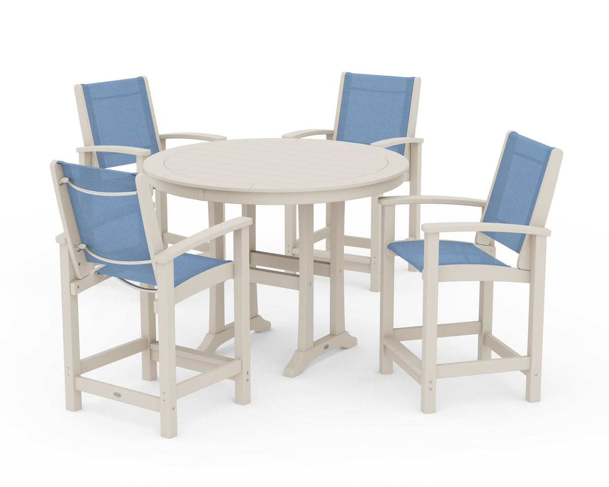 POLYWOOD Coastal 5-Piece Counter Set in Sand / Poolside