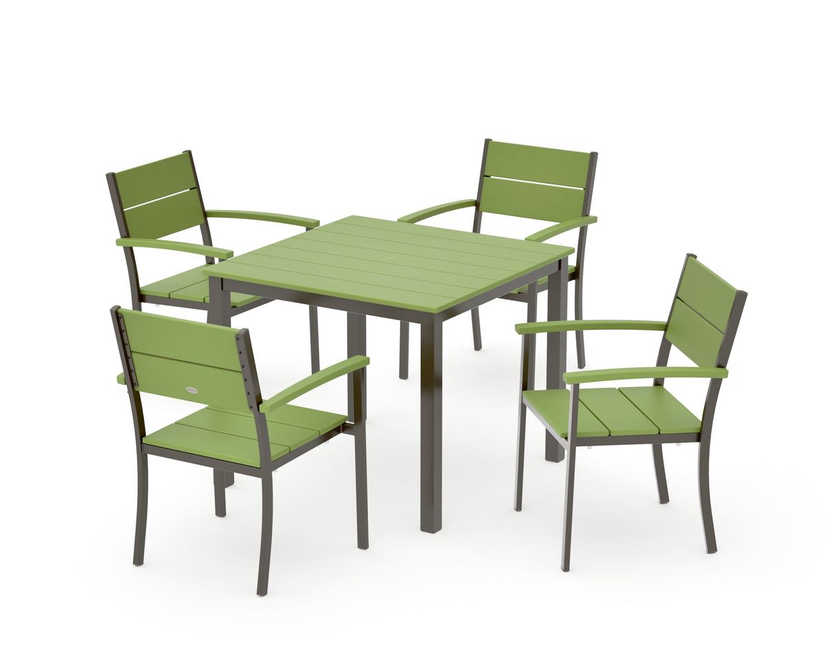 POLYWOOD Main Street 5-Piece Dining Set with Main Street 36" x 36" Dining Table in Bronze / Lime