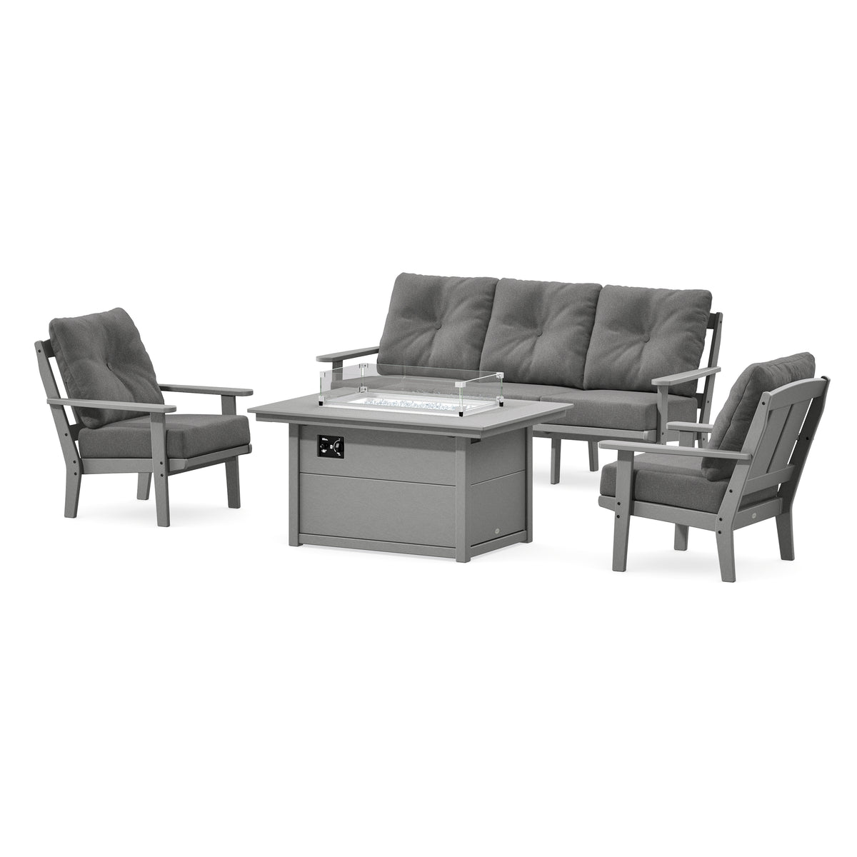 POLYWOOD Mission Deep Seating Fire Pit Table Set in Slate Grey