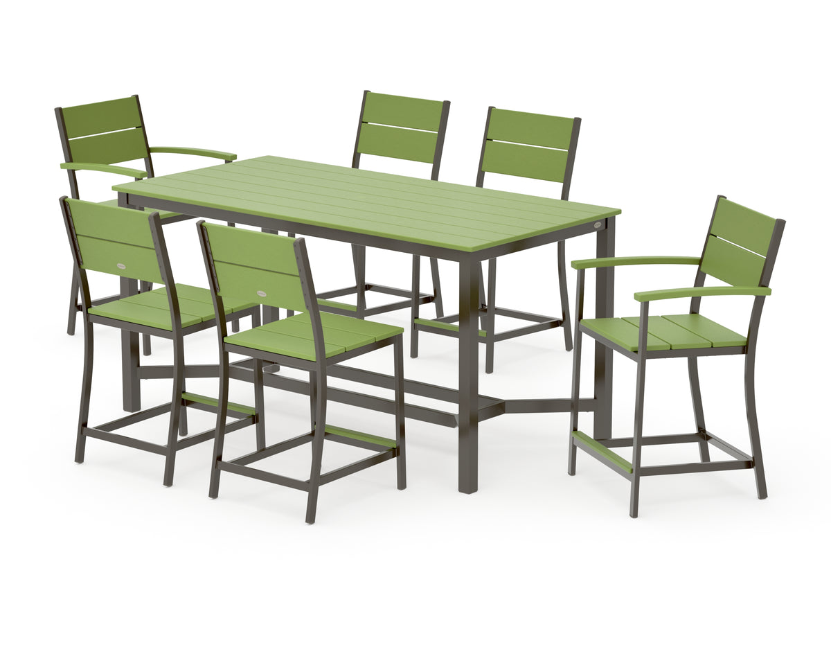 POLYWOOD Main Street 7-Piece Counter Set in Bronze / Lime