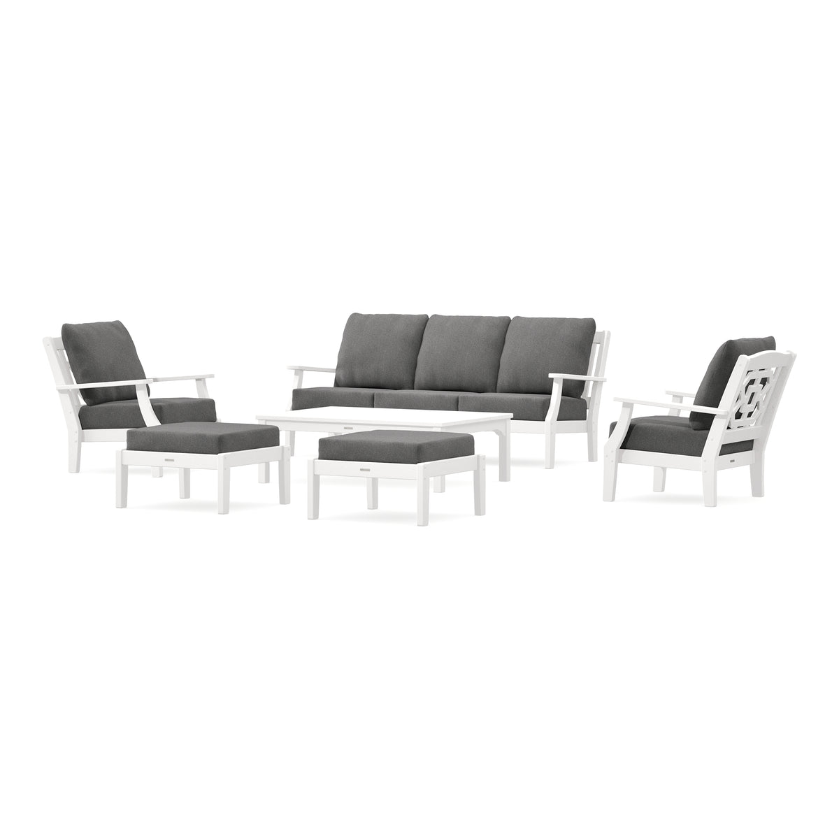 POLYWOOD Chinoiserie 6-Piece Lounge Sofa Set in Vintage White