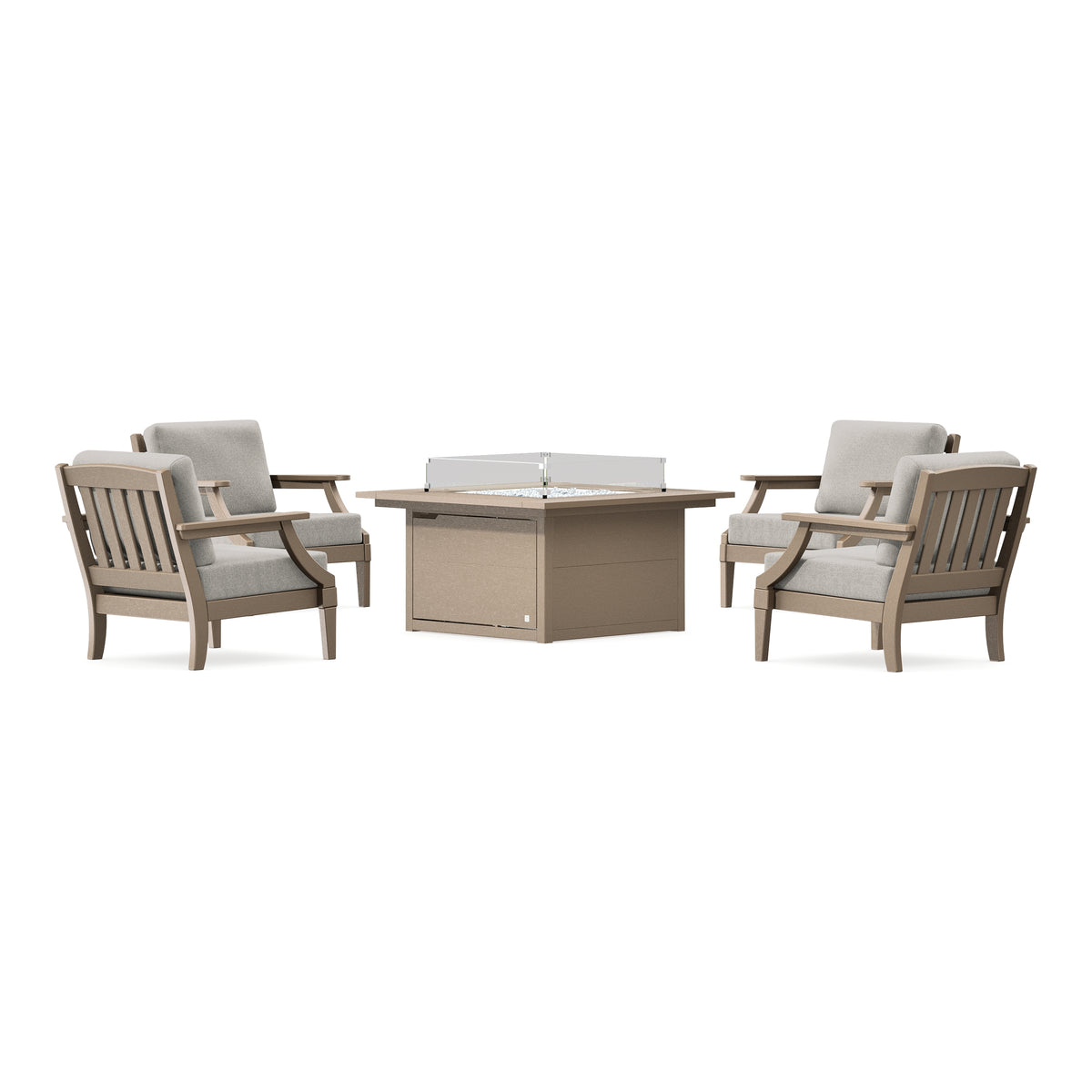 POLYWOOD PW Designer Series Estate 5-Piece Lounge Fire Table Set in Vintage Sahara / Weathered Tweed