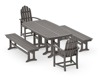 POLYWOOD Classic Adirondack 5-Piece Dining Set with Benches - 37" x 72" Table in Driftwood