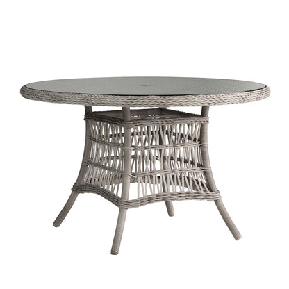 Lloyd Flanders Mackinac 48" Round Umbrella Dining Table with Woven Top, lifestyle photo 1