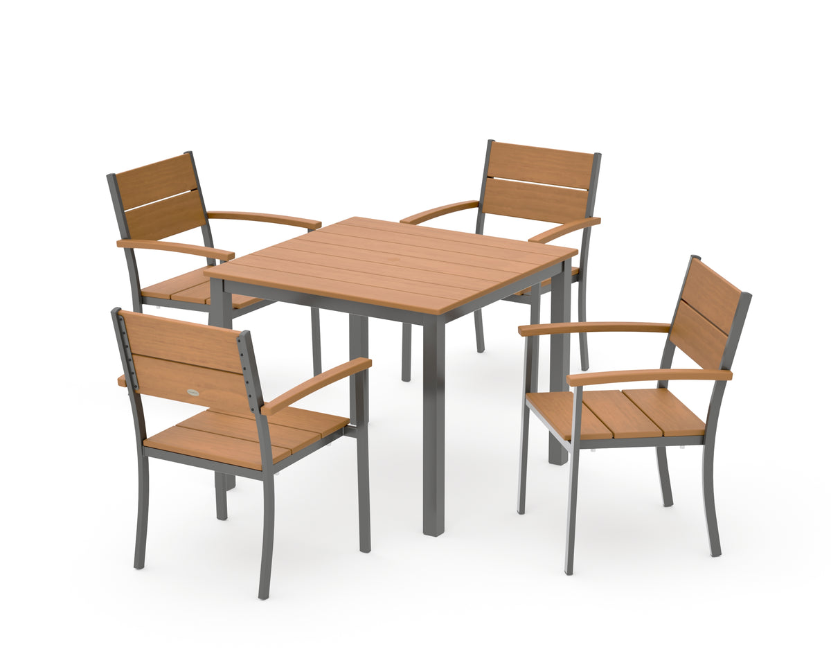 POLYWOOD Main Street 5-Piece Dining Set with Main Street 36" x 36" Dining Table in Charcoal / Natural