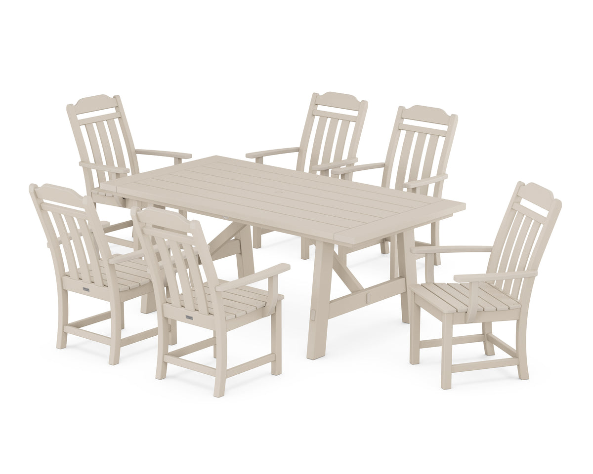 POLYWOOD Cottage Arm Chair 7-Piece Rustic Farmhouse Dining Set in Sand