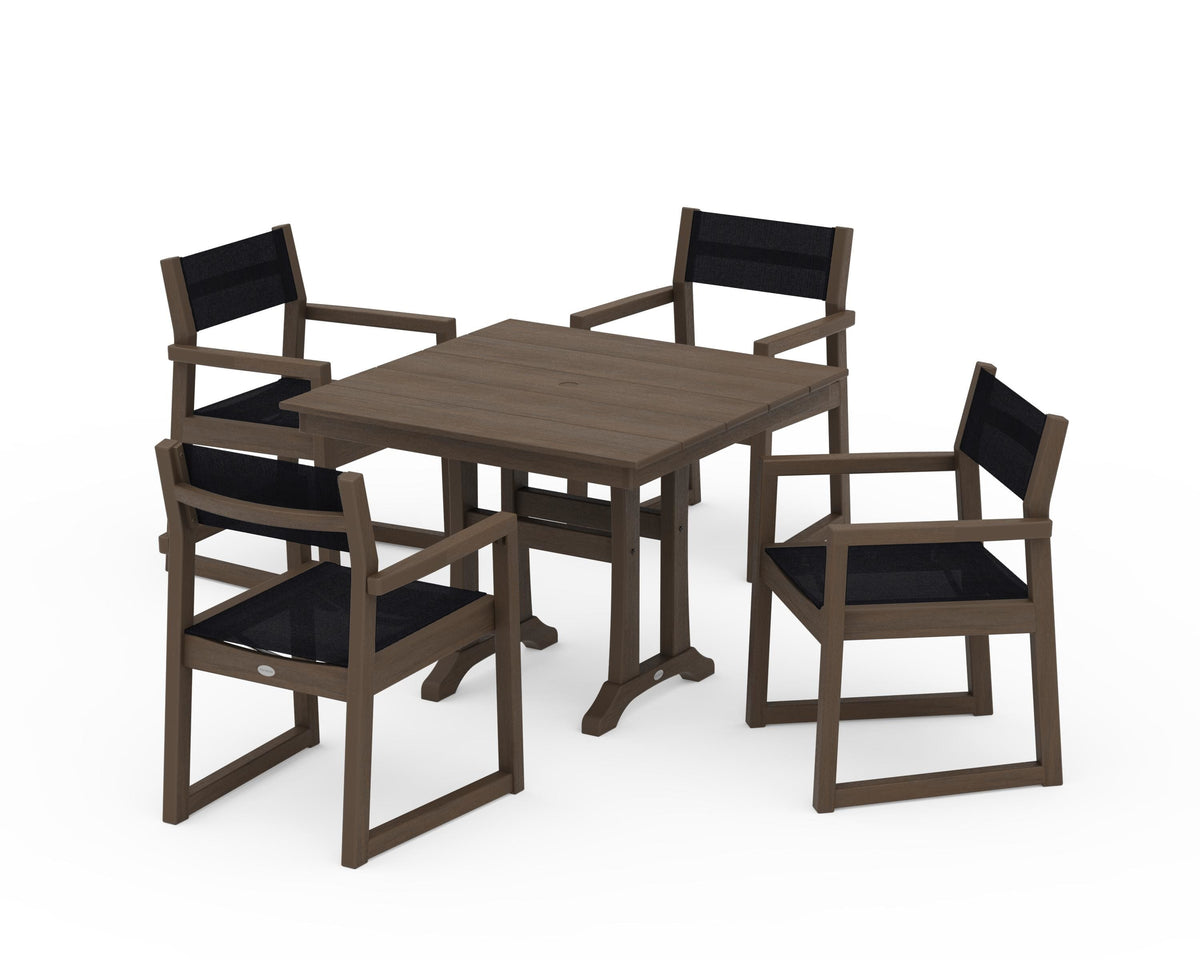 POLYWOOD EDGE Sling 5-Piece Farmhouse Dining Set with Trestle Legs in Kona / Black