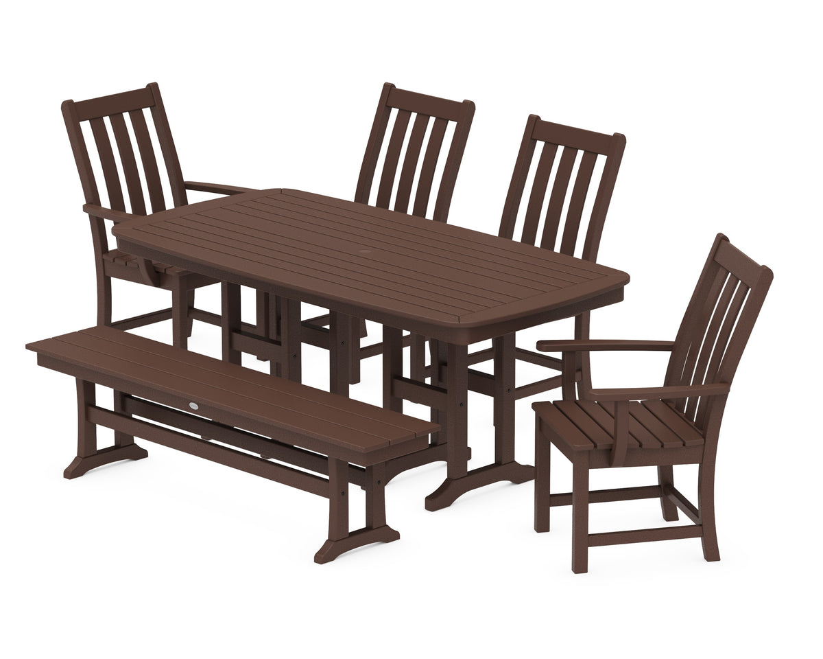 POLYWOOD Vineyard 6-Piece Dining Set with Bench - 37" x 72" Table in Mahogany