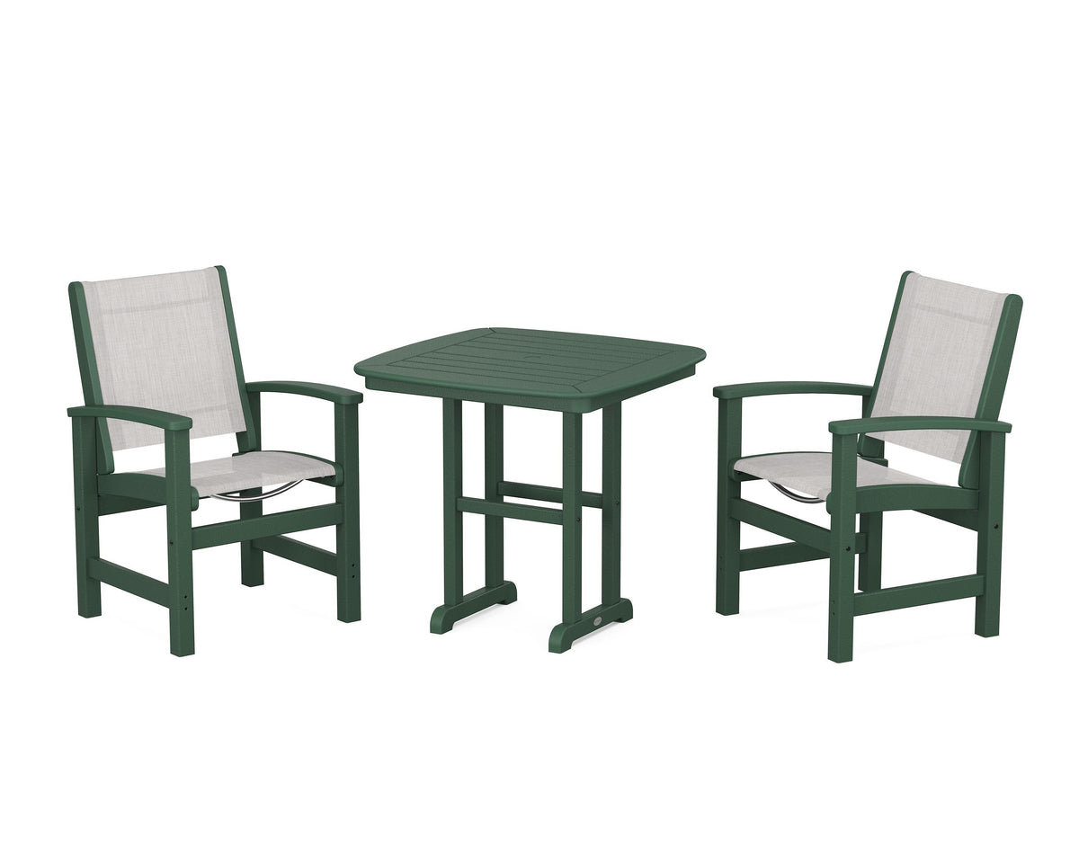 POLYWOOD Coastal 3-Piece Dining Set in Green / Parchment