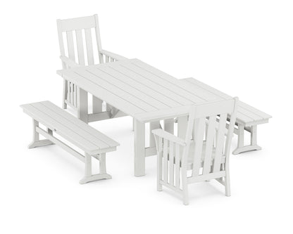 POLYWOOD Acadia 5-Piece Dining Set with Benches in White