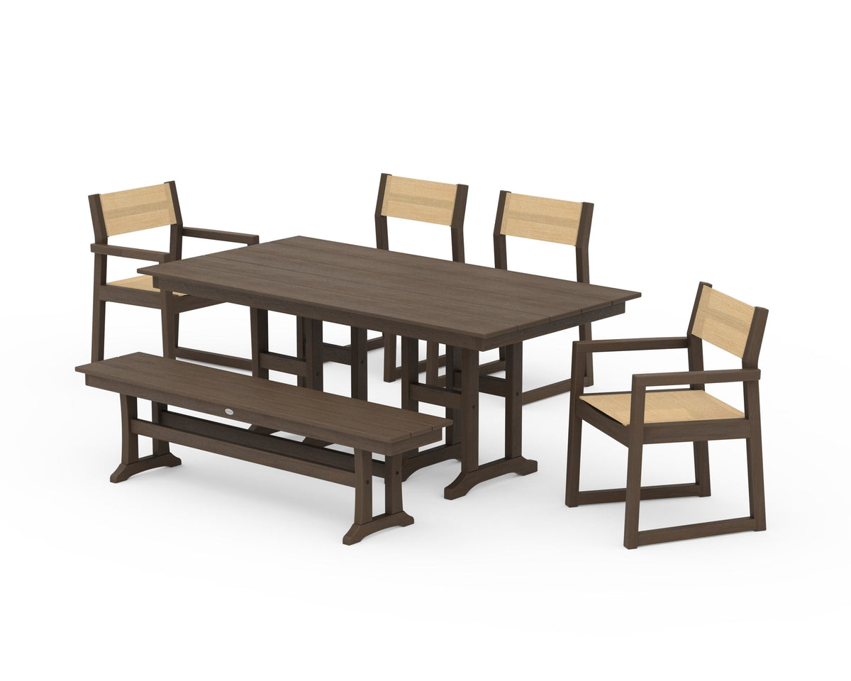POLYWOOD EDGE Sling 6-Piece Farmhouse Dining Set in Kona / Dupioni Apricot