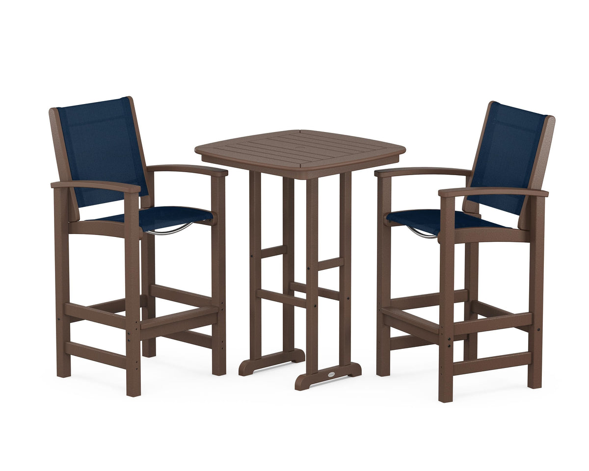 POLYWOOD Coastal 3-Piece Bar Set in Mahogany / Navy Blue