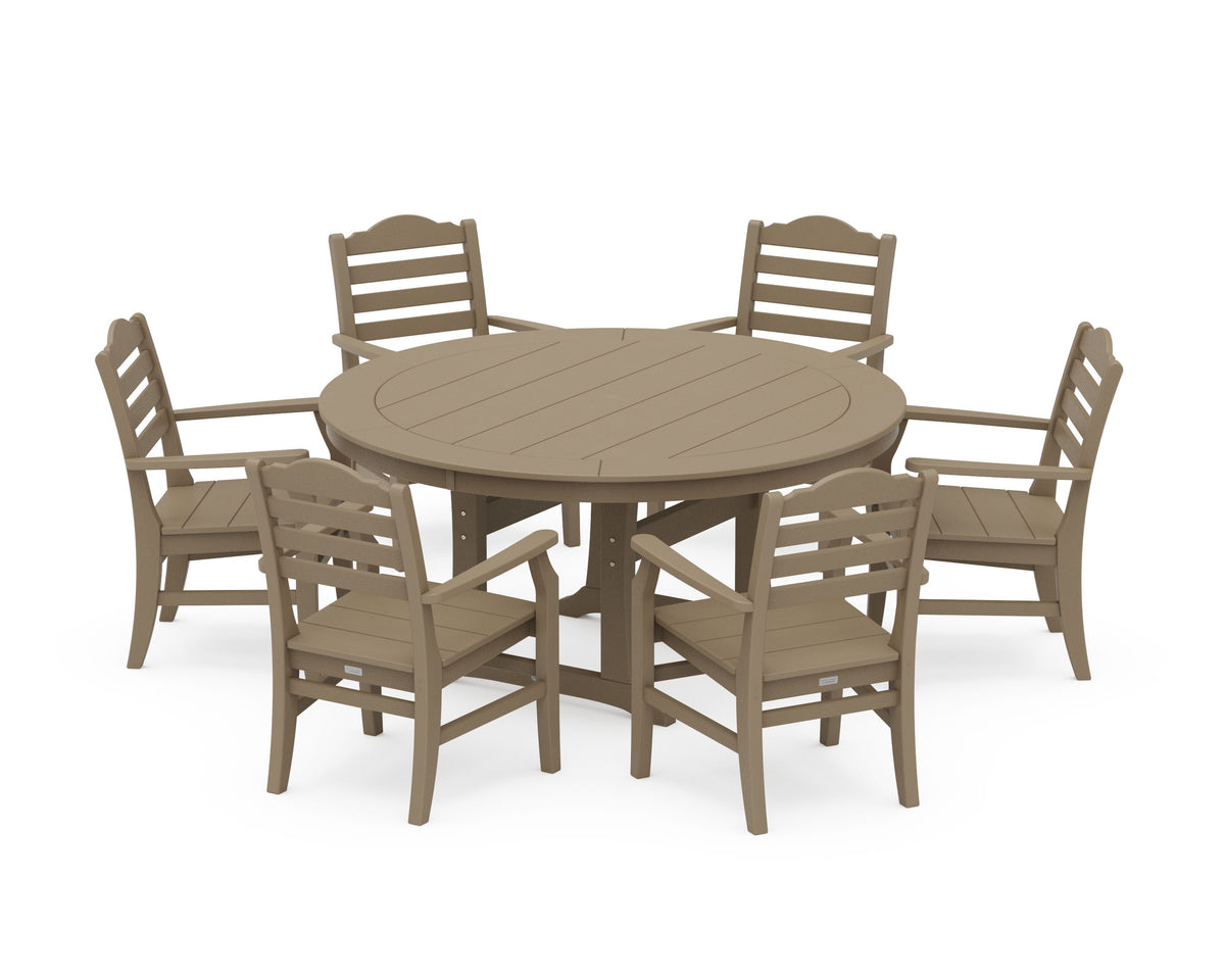 POLYWOOD Savannah 7-Piece Arm Chair Round Dining Set in Vintage Sahara