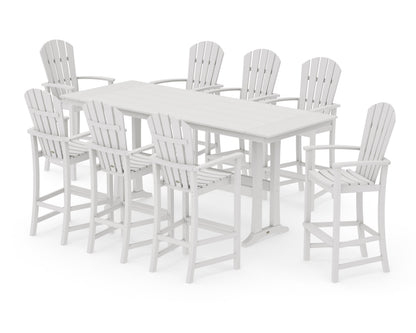 POLYWOOD Palm Coast 9-Piece Farmhouse Bar Set with Trestle Legs in Vintage White