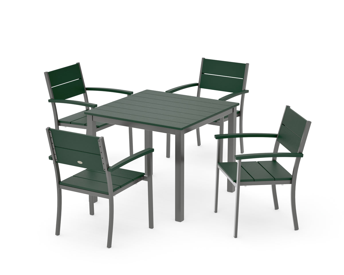 POLYWOOD Main Street 5-Piece Dining Set with Main Street 36" x 36" Dining Table in Charcoal / Green
