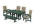 POLYWOOD Coastal Woven High-Back 6-Piece Farmhouse Dining Set with Bench with Nautical 37" x 72" Dining Table in Green / Dune Grass